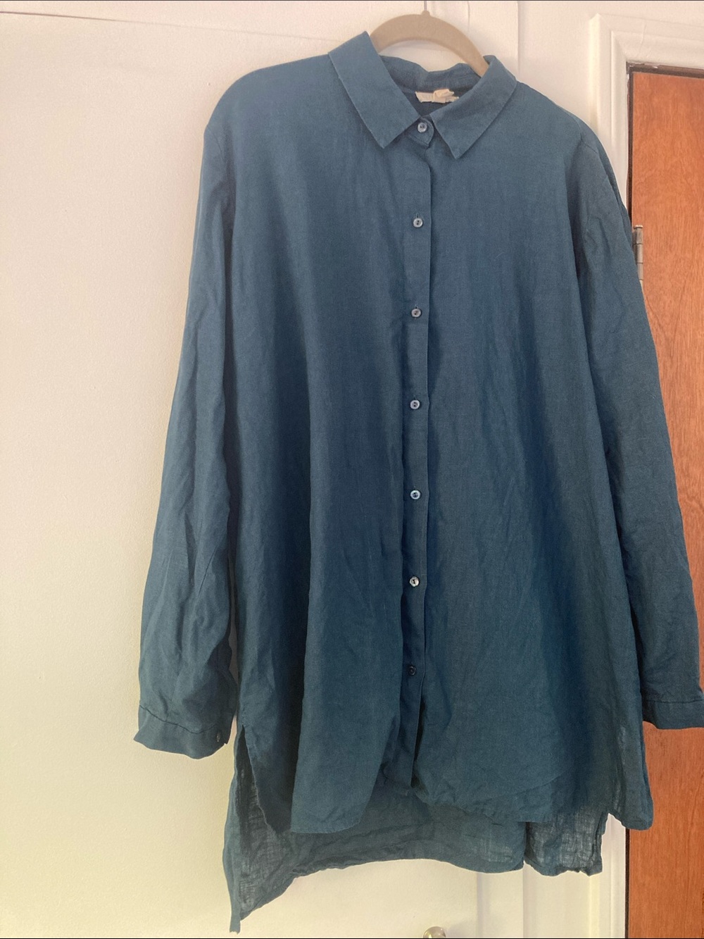Eileen Fisher Teal Button-Front Longline Shirt